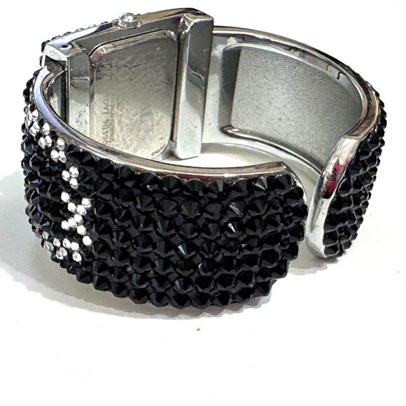 Jimmy Crystal New York Square Shape Wristwatch Watch Black/Clear Crystals - Picture 8 of 13